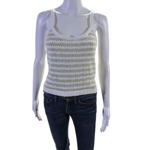 Interstyle Womens Cotton Crochet Sleeveless Pullover Tank Top White Green Size L